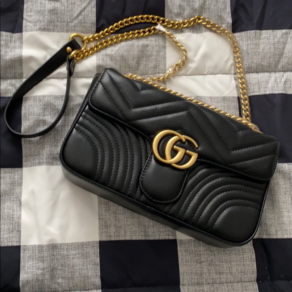 Black Rectangle Purse with Gold Accents